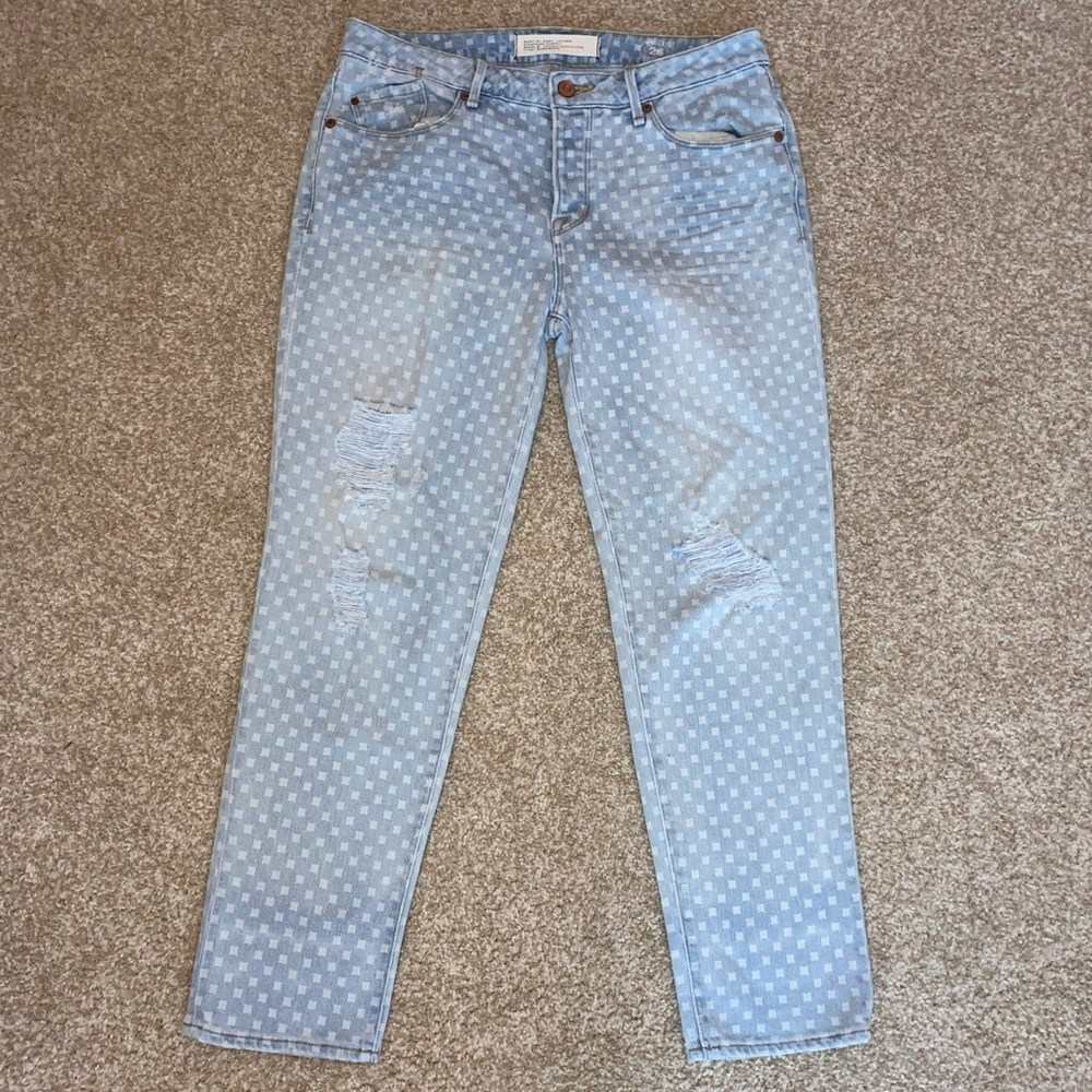 Marc by Marc Jacobs Jessie Boyfriend Workwear Distressed Checkered Faded Jeans